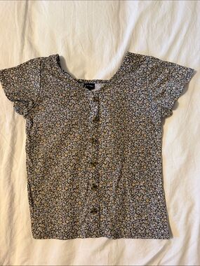 art class Black Floral Button-Front Girls Top with Yellow and Cream Accents
